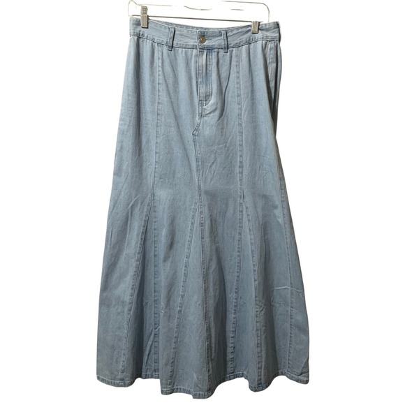 Hersy Light Wash Denim Maxi Skirt Flare A-Line Jean Style Size L - Picture 1 of 10